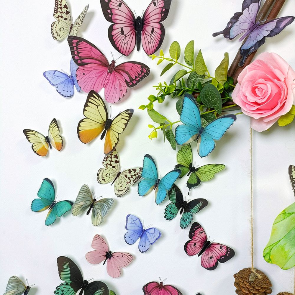 Art And Craft For Nursery - PVC製の立体的な蝶のウォールアート。リアルでカラフルなステッカーで、お部屋の装飾や、手芸プロジェクト、ギフトボックスの包装などに最適です。