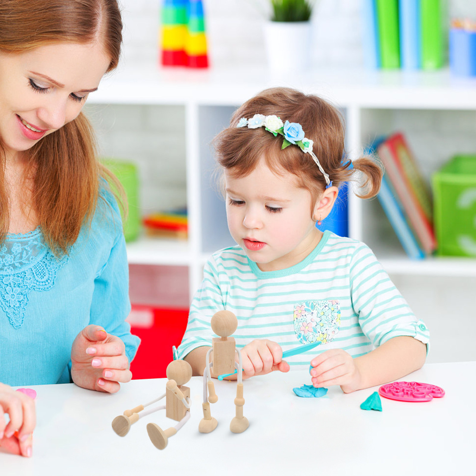 Art Craft Kit - 4個入りの木製フィギュアキット。硬い木材で作られ、丁寧に研磨されており、子供たちが手を動かして学び、絵を描くDIYクラフトに最適。