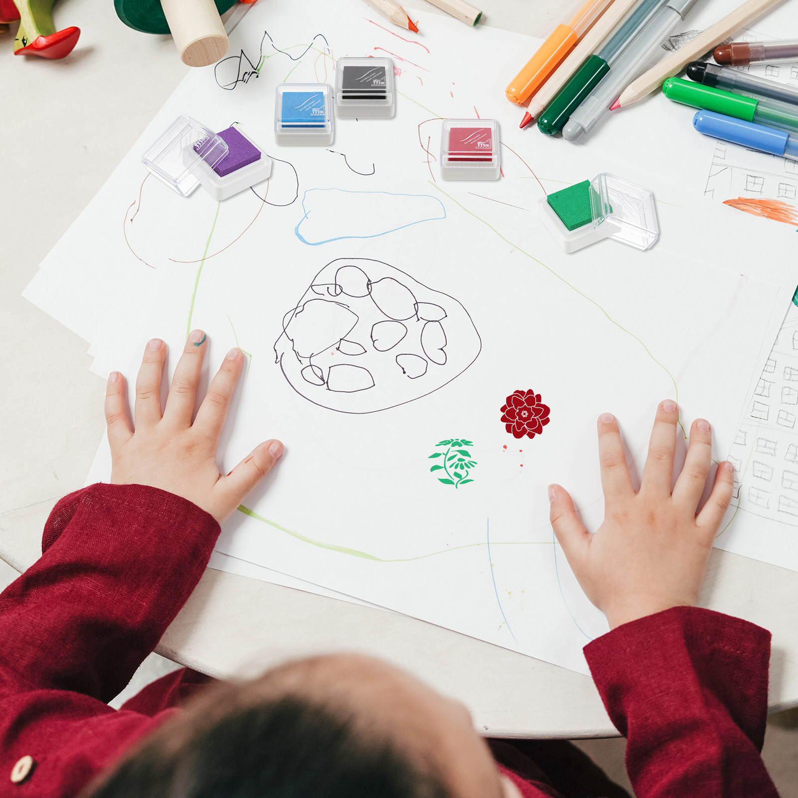 速乾インクスタンプパッド5個セット。子供向けの指絵、DIYク - Art And Craft For Nursery のレビューと価格