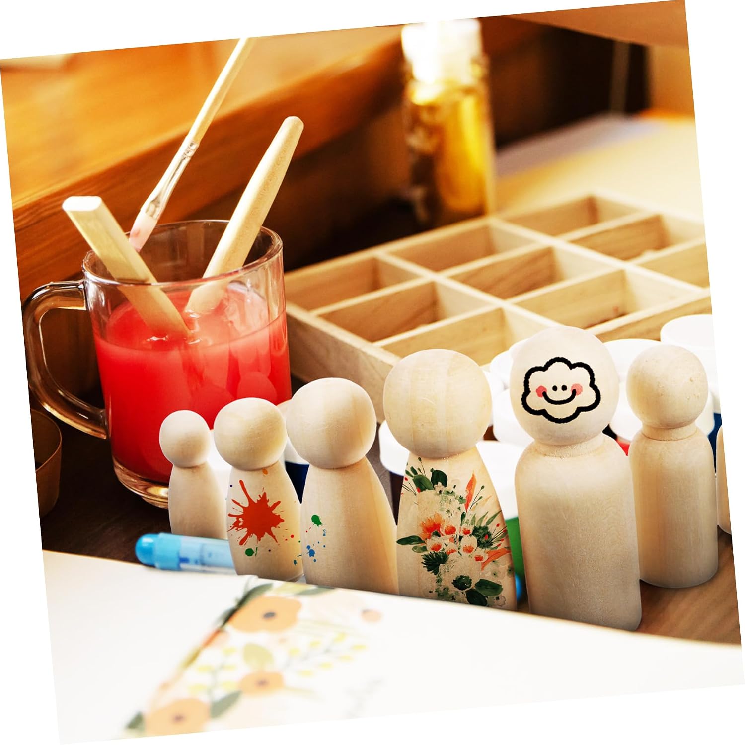 10個入り ナチュラルカラー 未仕上げ木製ペグドール 女性  - Art And Craft For Nursery のレビューと価格