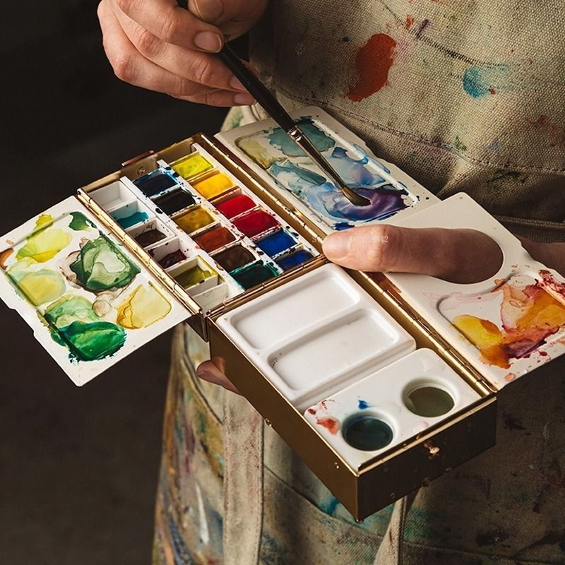 多機能旅行真鍮電気メッキ水彩ボックスポータブルカラーミキシン - Gouache Paint Set のレビューと価格