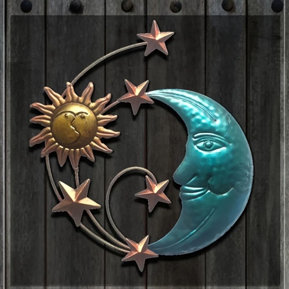 手作りの鉄製ムーンフェイス壁飾り。3Dの太陽と星の彫刻で、寝 - Art And Craft For Nursery のレビューと価格
